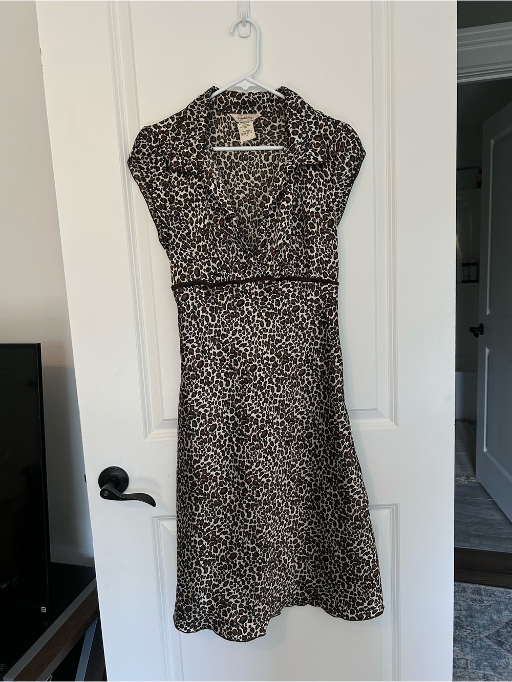 Leopard Print V-Neck Cap Sleeve Dress - Brown/Black